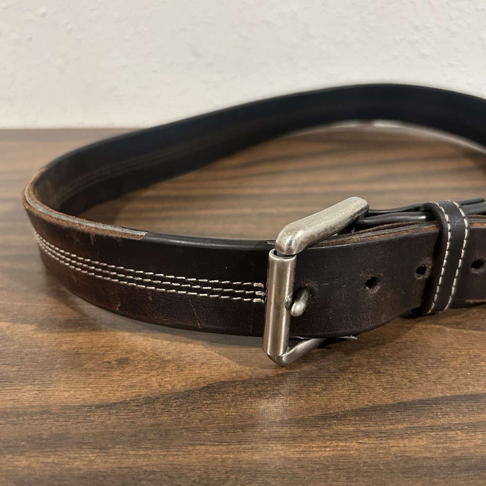 Ariat Genuine Leather Belt Mens Size 38 Brown Stitched Distressed Silver Buckle